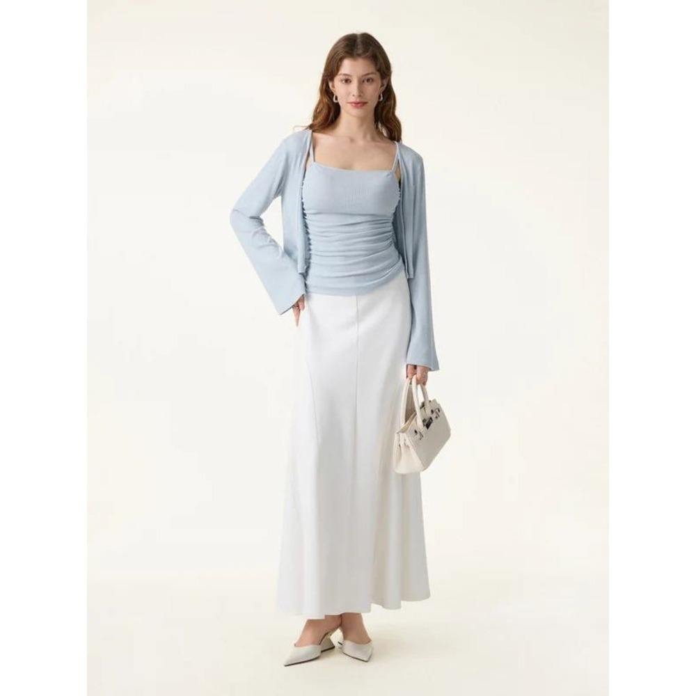 OGL Maxi Skirt Women Large White A-Line Lined Minimalist Neutral Capsule Modest